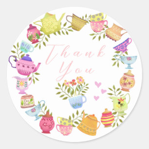 Pegatina Redonda Cumpleaños de las teteras y las copas