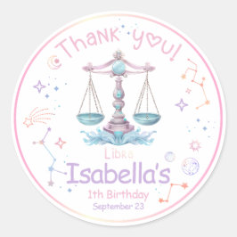 Pegatina Redonda Cumpleaños de Libra Zodiac