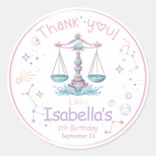 Pegatina Redonda Cumpleaños de Libra Zodiac