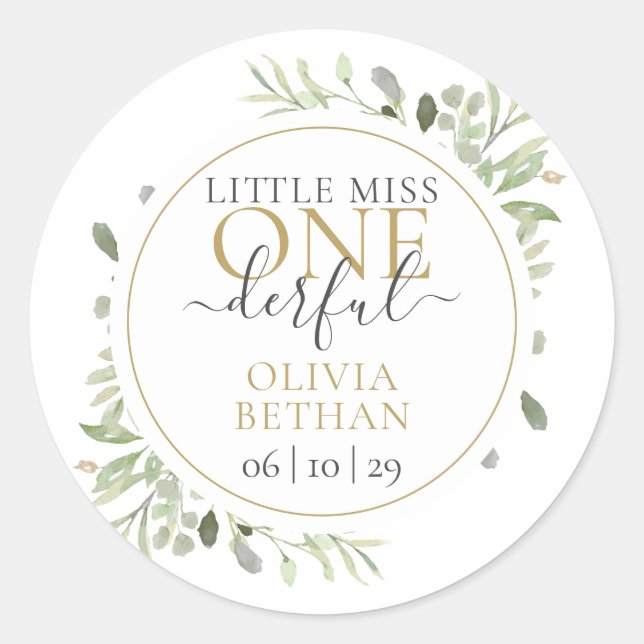 Pegatina Redonda Cumpleaños de Little Miss Mr ONEderful Boy (Anverso)