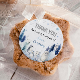 Pegatina Redonda Cumpleaños de los Animales Árticos en Invierno