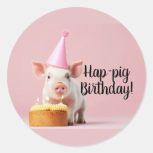 Pegatina Redonda ¡Cumpleaños de los cerdos de Hap!