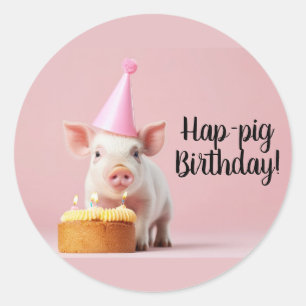 Pegatina Redonda ¡Cumpleaños de los cerdos de Hap!