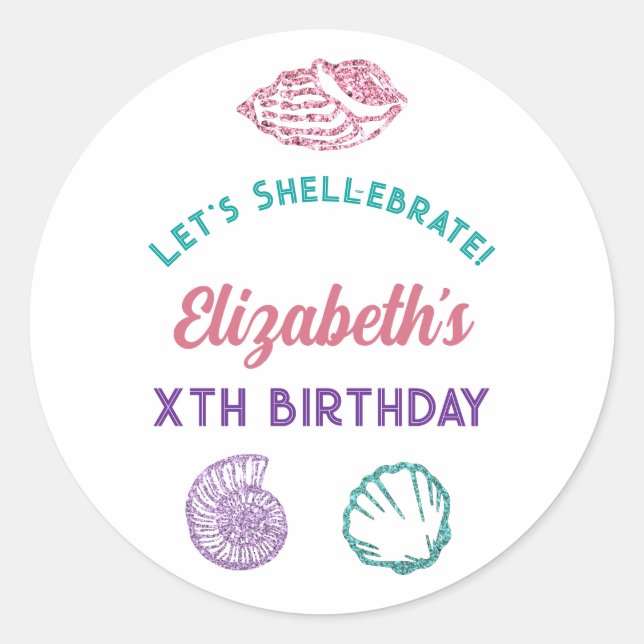 Pegatina Redonda Cumpleaños de los Chicas de las conchas marinas (Anverso)