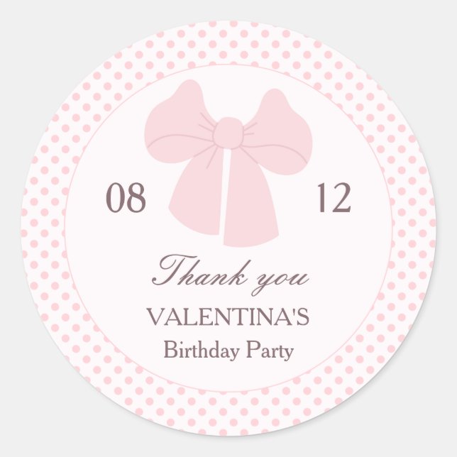 Pegatina Redonda Cumpleaños de los chicas Pink bow polka dot (Anverso)