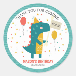Pegatina Redonda Cumpleaños de los Dinosaurios Roares