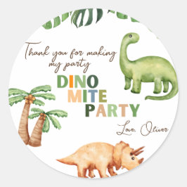 Pegatina Redonda Cumpleaños de los fiestas Dino-mite
