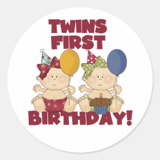 Pegatina Redonda Cumpleaños de los gemelos - Chicas camisetas y reg