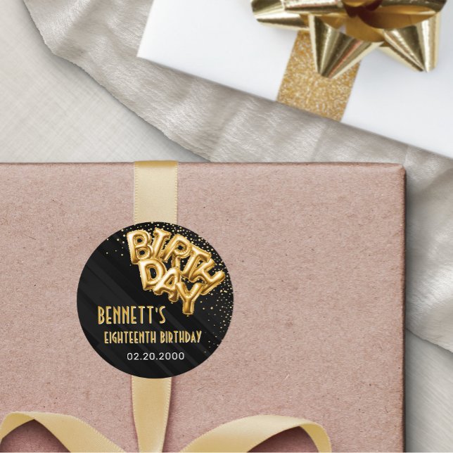 Pegatina Redonda Cumpleaños de los Globos de Relieve metalizado dor (Subido por el creador)