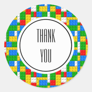 Pegatina Redonda Cumpleaños de los ladrillos de construcción