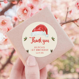 Pegatina Redonda Cumpleaños de los Navidades de Santa Red Gorra