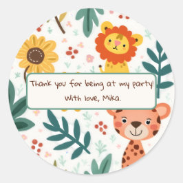 Pegatina Redonda Cumpleaños de los niños al estilo de la jungla