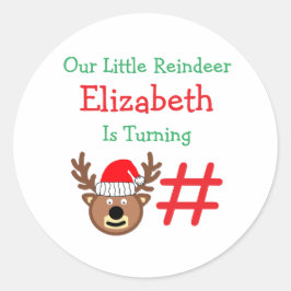 Pegatina Redonda Cumpleaños de los niños pequeños renos