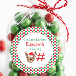 Pegatina Redonda Cumpleaños de los niños pequeños renos