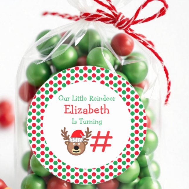 Pegatina Redonda Cumpleaños de los niños pequeños renos (Subido por el creador)
