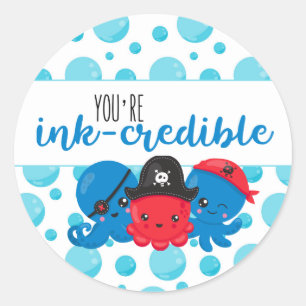 Pegatina Redonda Cumpleaños de los Piratas Octopus con "credibilida