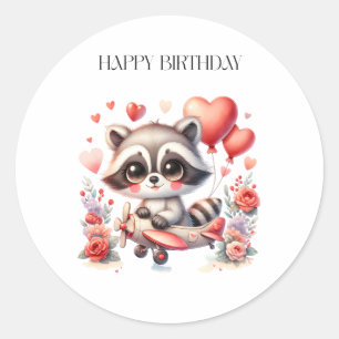 Pegatina Redonda Cumpleaños de Mapache Volador
