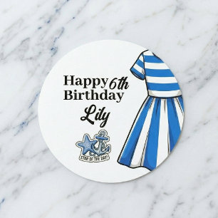 Pegatina Redonda Cumpleaños de Marinero Cabaña Náutica