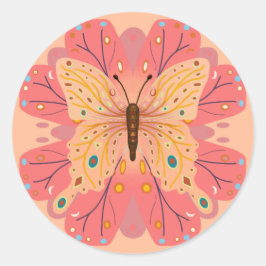 Pegatina Redonda Cumpleaños de Mariposa Melocotón y Rosa