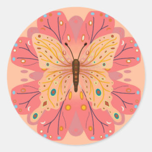 Pegatina Redonda Cumpleaños de Mariposa Melocotón y Rosa