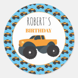 Pegatina Redonda Cumpleaños de Monster Truck Vehículo