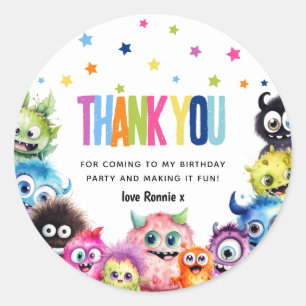 Pegatina Redonda Cumpleaños de Monstruos Gracias