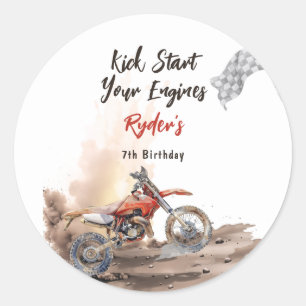Pegatina Redonda Cumpleaños de Moto de Tierra a Cualquier Edad