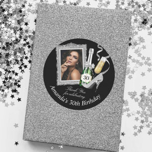 Pegatina Redonda Cumpleaños de Mujeres Plata Gracias