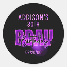 Pegatina Redonda Cumpleaños de Neon Rosa