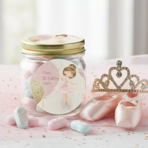 Pegatina Redonda Cumpleaños de niña bailarina de ballet rosa Tutu