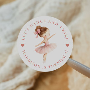 Pegatina Redonda Cumpleaños de niña bailarina de ballet Tutu