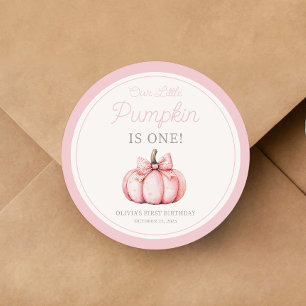 Pegatina Redonda Cumpleaños de niña de calabaza rosa linda