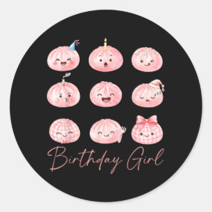 Pegatina Redonda Cumpleaños de niña linda kawaii amantes de albóndi