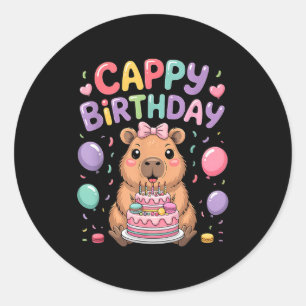 Pegatina Redonda Cumpleaños de niña lindo carpincho fiesta niños an
