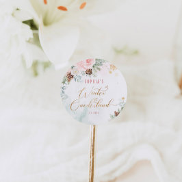 Pegatina Redonda Cumpleaños de niña onederland de invierno rosa son