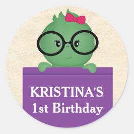 Pegatina Redonda Cumpleaños de niña ratón de biblioteca