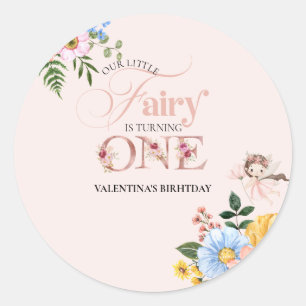 Pegatina Redonda Cumpleaños de niñas hadas mágicas jardín floral Pi
