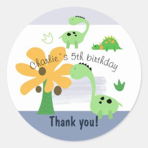 Pegatina Redonda Cumpleaños de Niño Dinosaurio Jurásico