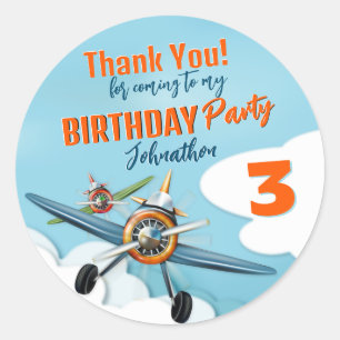Pegatina Redonda Cumpleaños de Niño Piloto de Avión de Caza