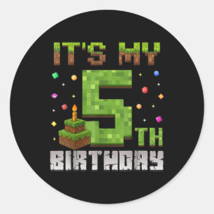 Pegatina Redonda Cumpleaños de niño varón Es mi quinto cumpleaños G
