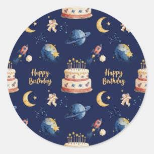 Pegatina Redonda Cumpleaños de Niños Aventura Espacial