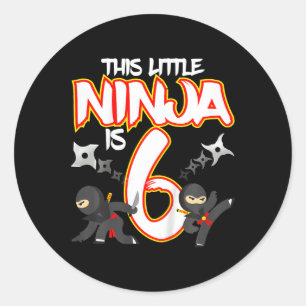 Pegatina Redonda Cumpleaños de niños de 6 años de edad Ninja fiesta