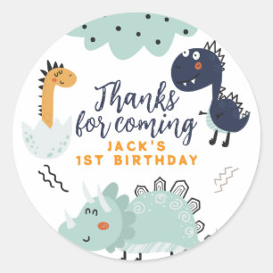 Pegatina Redonda Cumpleaños de niños dinosaurio lindo gracias