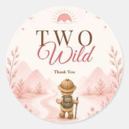 Pegatina Redonda Cumpleaños de niños exploradora boho rosa