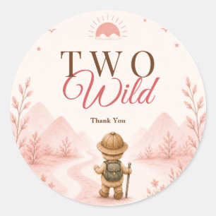 Pegatina Redonda Cumpleaños de niños exploradora boho rosa
