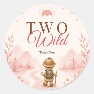 Pegatina Redonda Cumpleaños de niños exploradora boho rosa