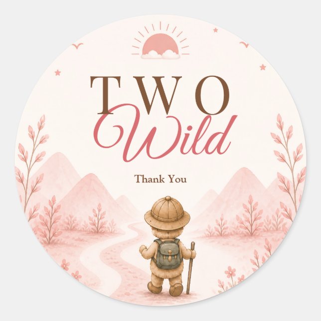 Pegatina Redonda Cumpleaños de niños exploradora boho rosa (Anverso)