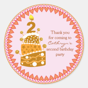 Pegatina Redonda cumpleaños de niños Gracias Pegatinas: Pastel de c