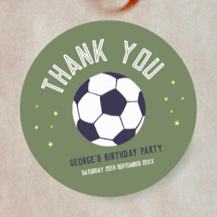 Pegatina Redonda Cumpleaños de niños gracias verde fútbol deportivo