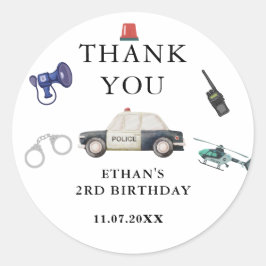 Pegatina Redonda Cumpleaños de Niños Policías con Estilo